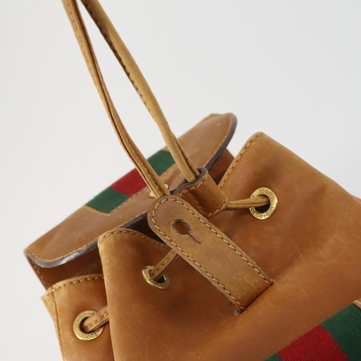 GUCCI Bamboo Web Sherry Line Backpack Leather Brown Red Auth 151581