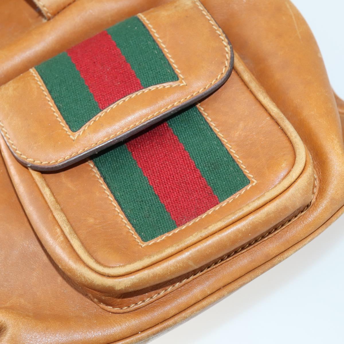 GUCCI Bamboo Web Sherry Line Backpack Leather Brown Red Auth 151581
