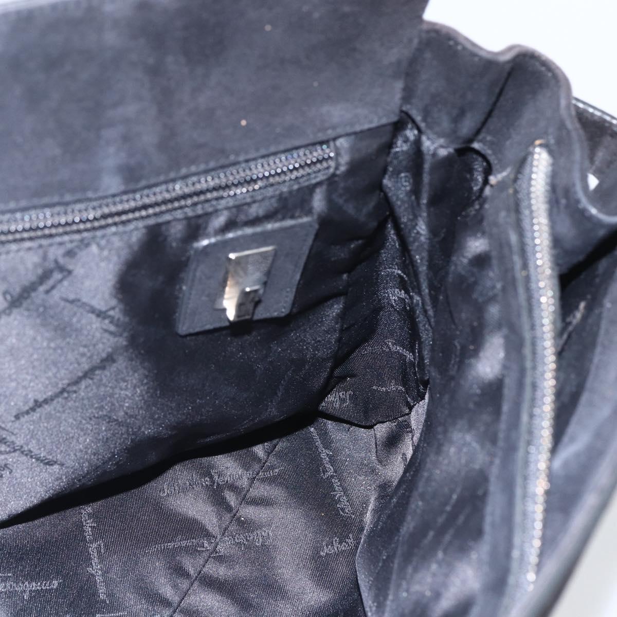 Salvatore Ferragamo Tote Bag Suede Black Silver Auth 151590