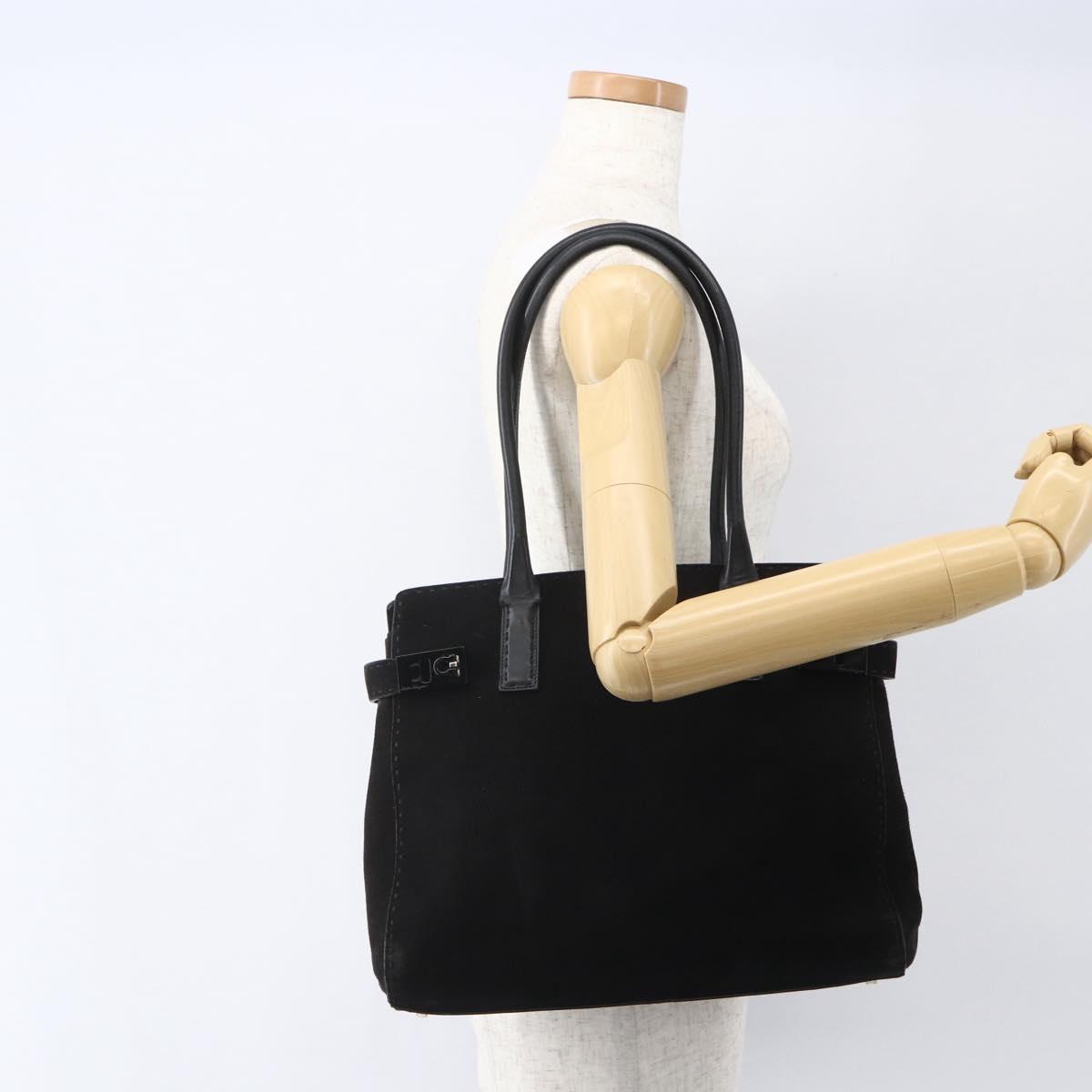 Salvatore Ferragamo Tote Bag Suede Black Silver Auth 151590