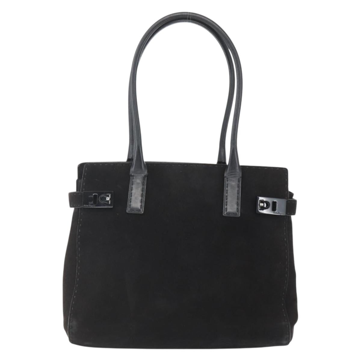 Salvatore Ferragamo Tote Bag Suede Black Silver Auth 151590