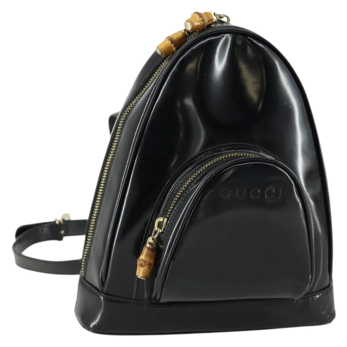 GUCCI Bamboo Shoulder Bag Patent leather Black Gold 003 3444 0127 Auth 151595