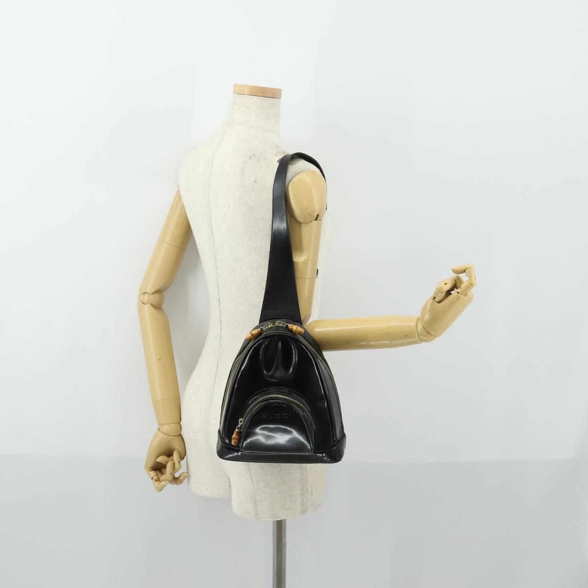 GUCCI Bamboo Shoulder Bag Patent leather Black Gold 003 3444 0127 Auth 151595