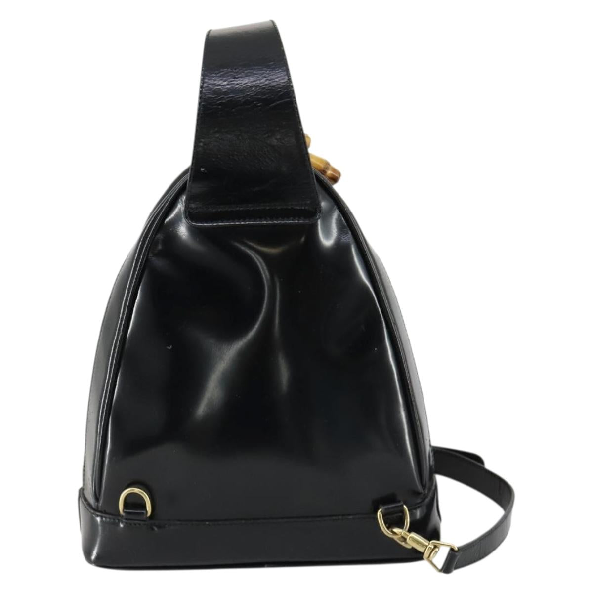 GUCCI Bamboo Shoulder Bag Patent leather Black Gold 003 3444 0127 Auth 151595
