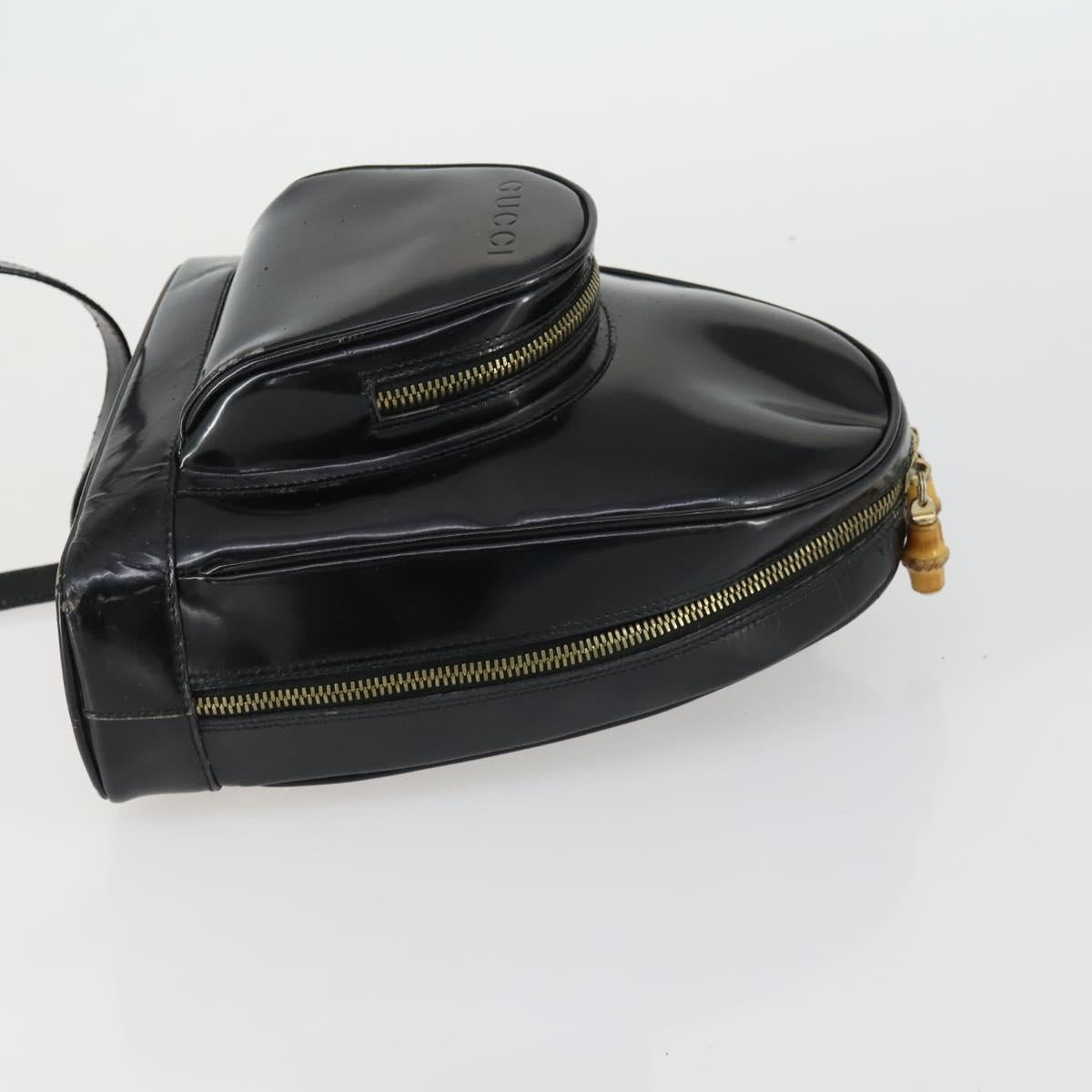 GUCCI Bamboo Shoulder Bag Patent leather Black Gold 003 3444 0127 Auth 151595