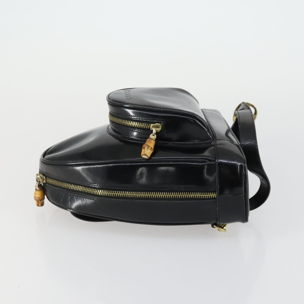 GUCCI Bamboo Shoulder Bag Patent leather Black Gold 003 3444 0127 Auth 151595