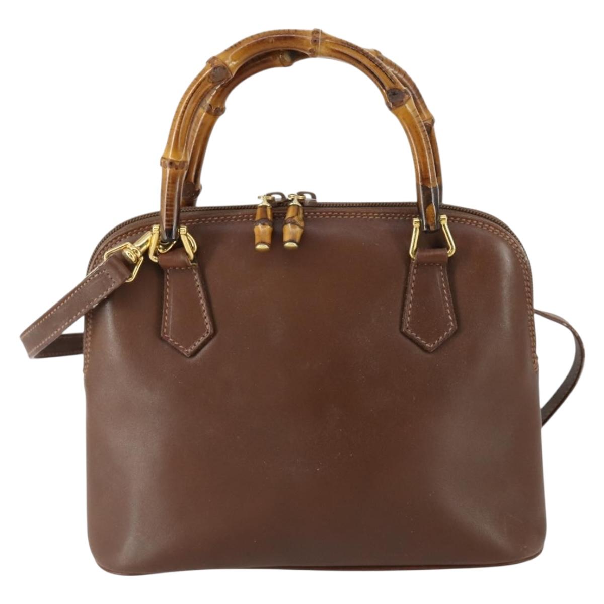 GUCCI Bamboo Hand Bag Leather 2way Brown Gold 000 2865 0290 Auth 151596