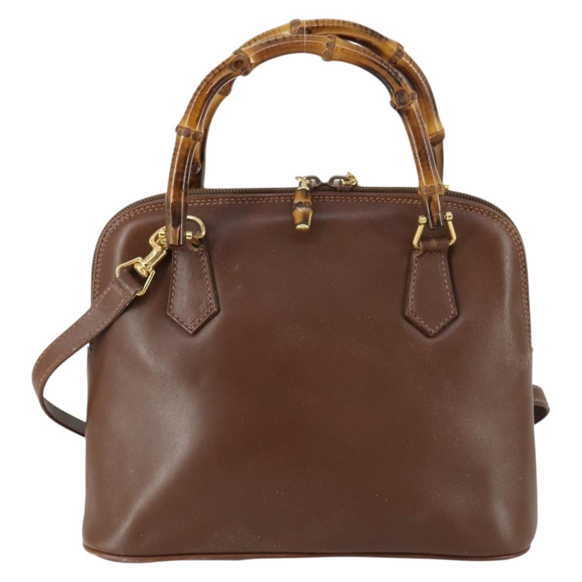 GUCCI Bamboo Hand Bag Leather 2way Brown Gold 000 2865 0290 Auth 151596