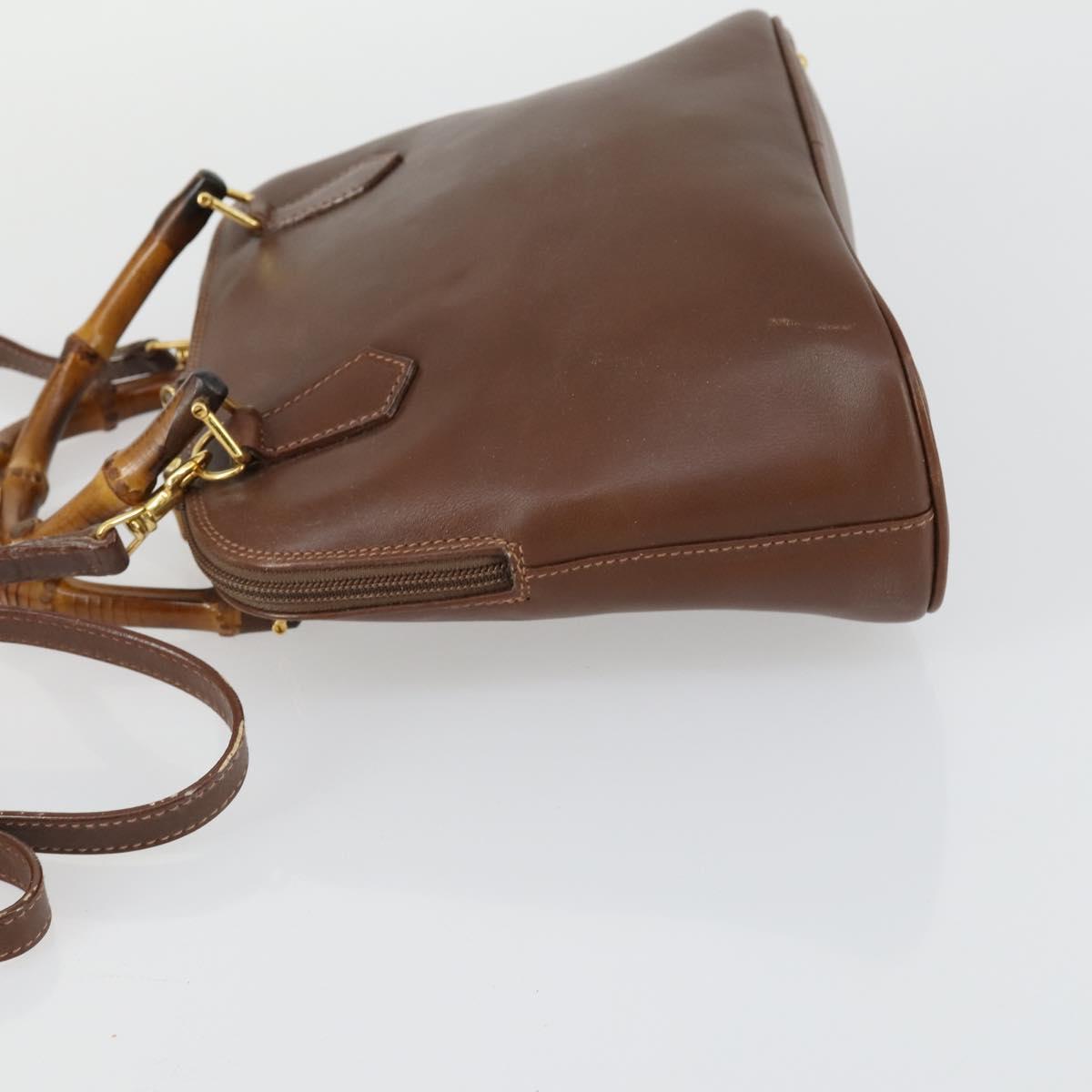 GUCCI Bamboo Hand Bag Leather 2way Brown Gold 000 2865 0290 Auth 151596
