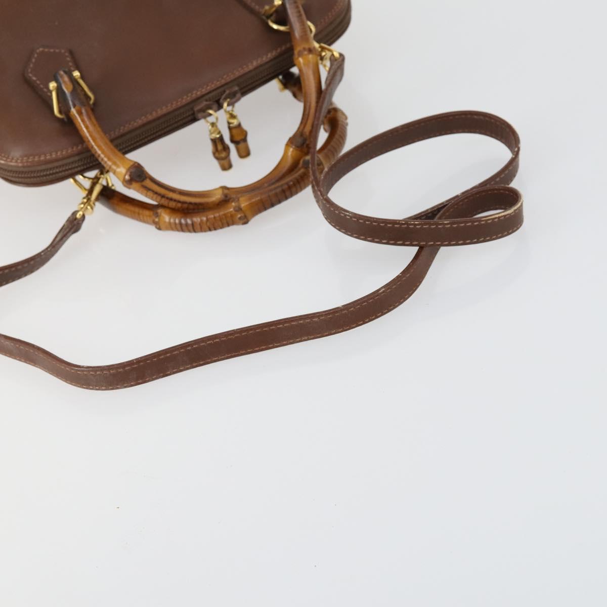 GUCCI Bamboo Hand Bag Leather 2way Brown Gold 000 2865 0290 Auth 151596