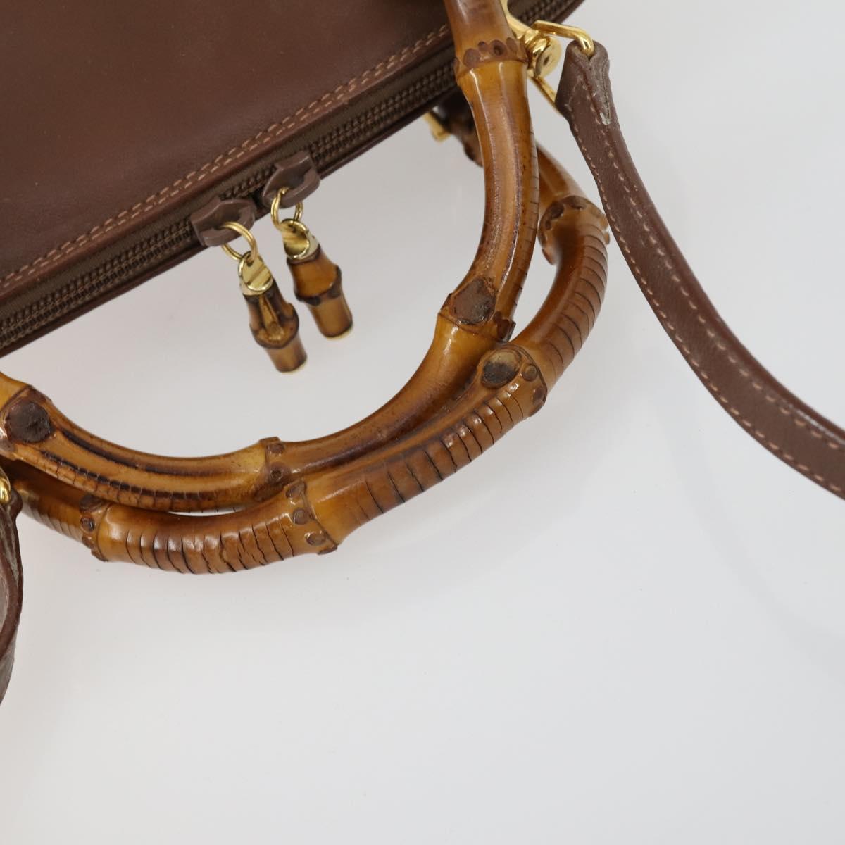 GUCCI Bamboo Hand Bag Leather 2way Brown Gold 000 2865 0290 Auth 151596