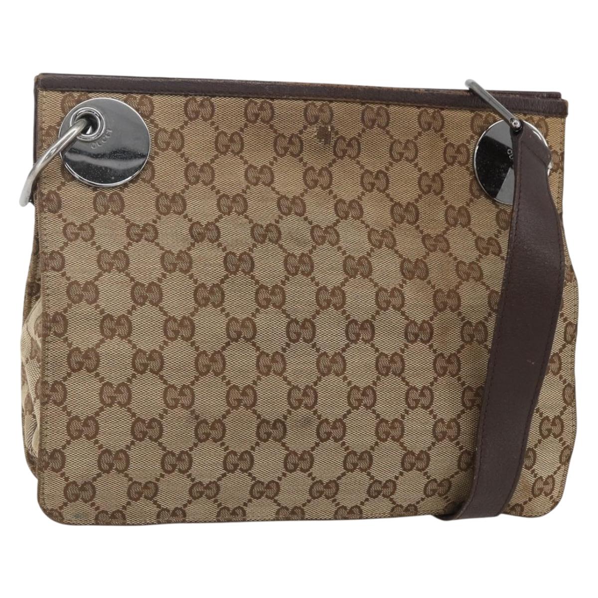 GUCCI GG Canvas Shoulder Bag Beige Silver 120841 Auth 151597