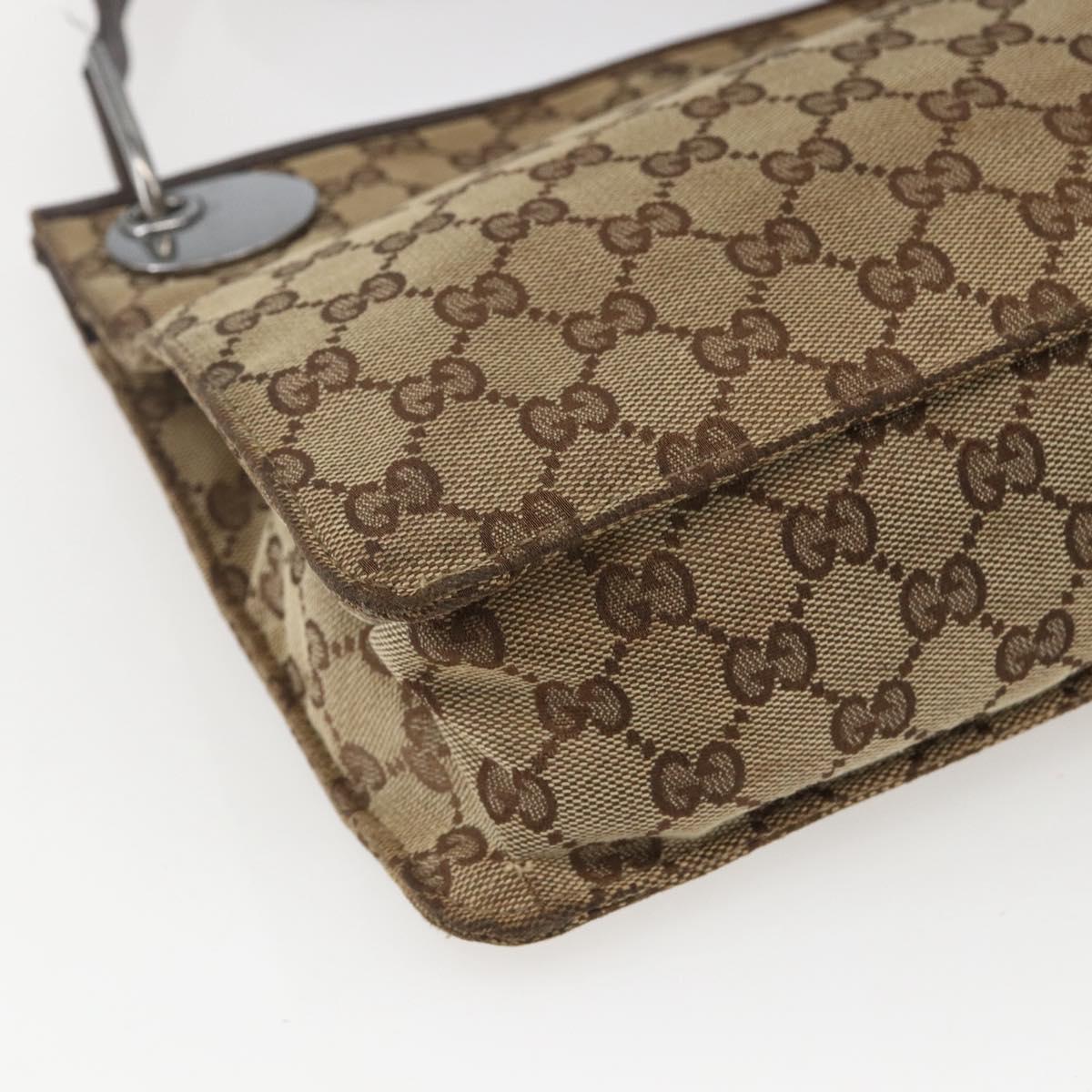GUCCI GG Canvas Shoulder Bag Beige Silver 120841 Auth 151597