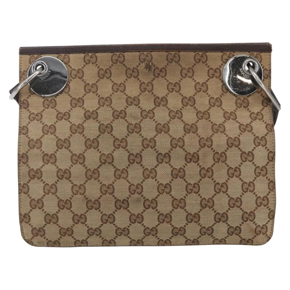 GUCCI GG Canvas Shoulder Bag Beige Silver 120841 Auth 151597