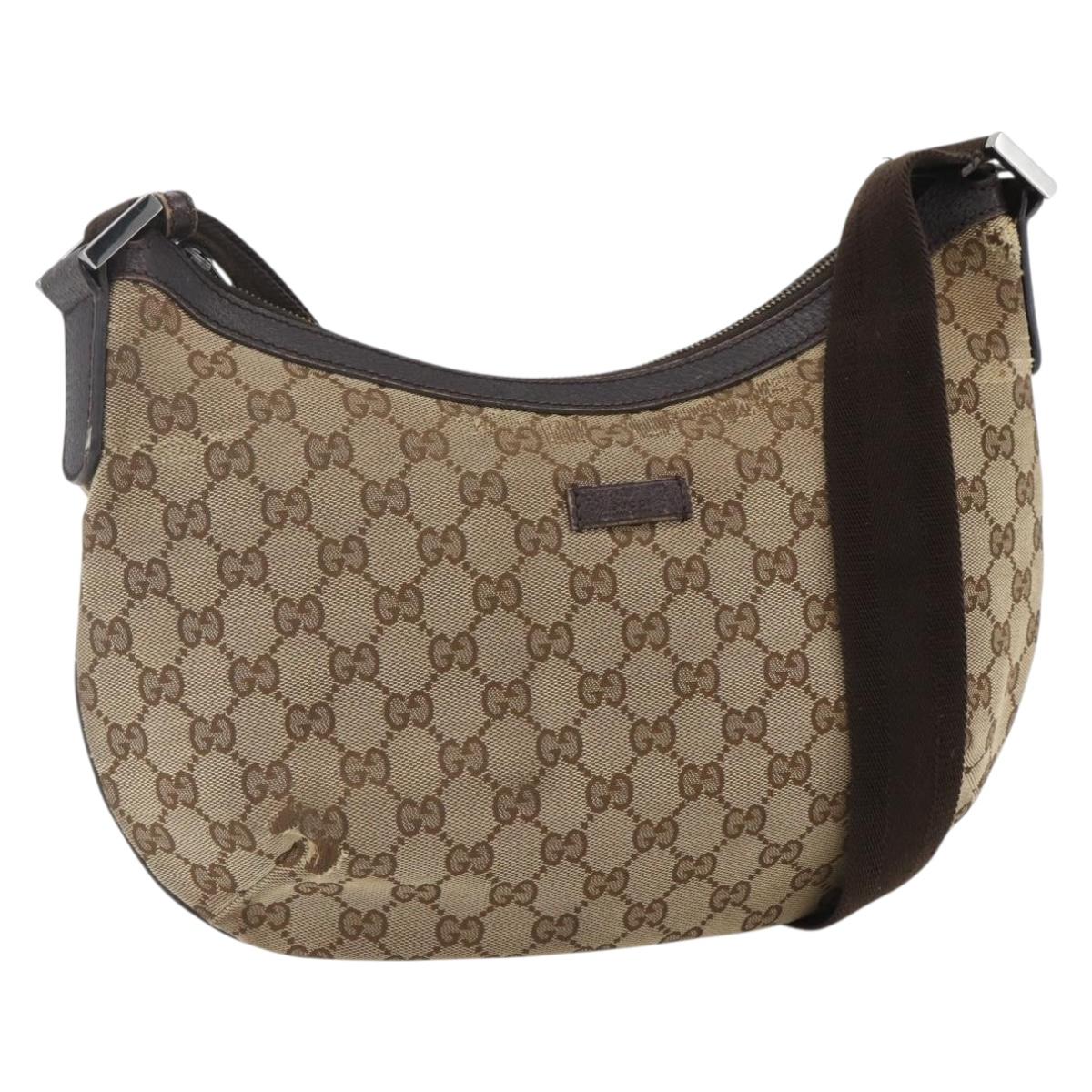 GUCCI GG Canvas Shoulder Bag Beige Silver 181092 Auth 151600