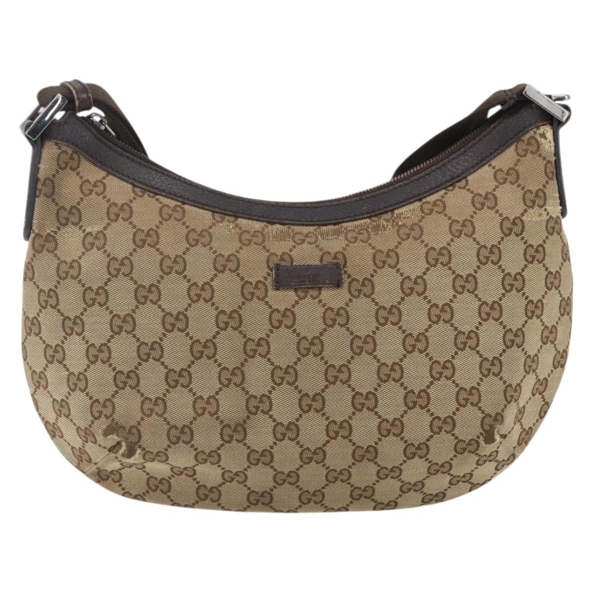 GUCCI GG Canvas Shoulder Bag Beige Silver 181092 Auth 151600
