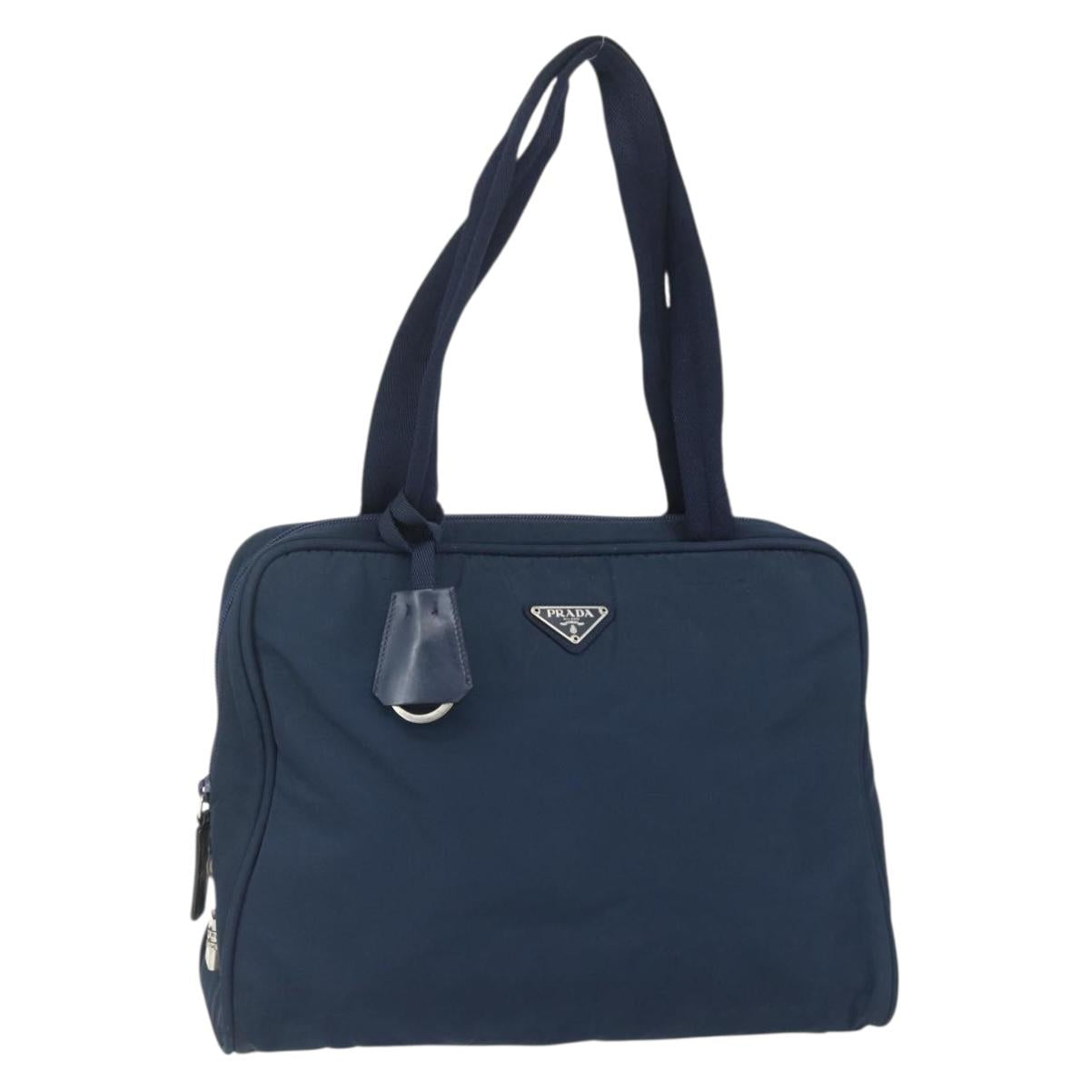 PRADA Hand Bag Nylon Navy Silver Auth 151601