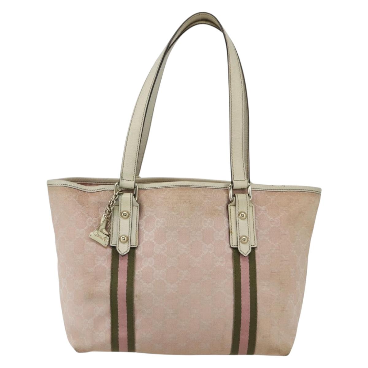 GUCCI GG Canvas Sherry Line Tote Bag Pink Gold khaki 137396 Auth 151602