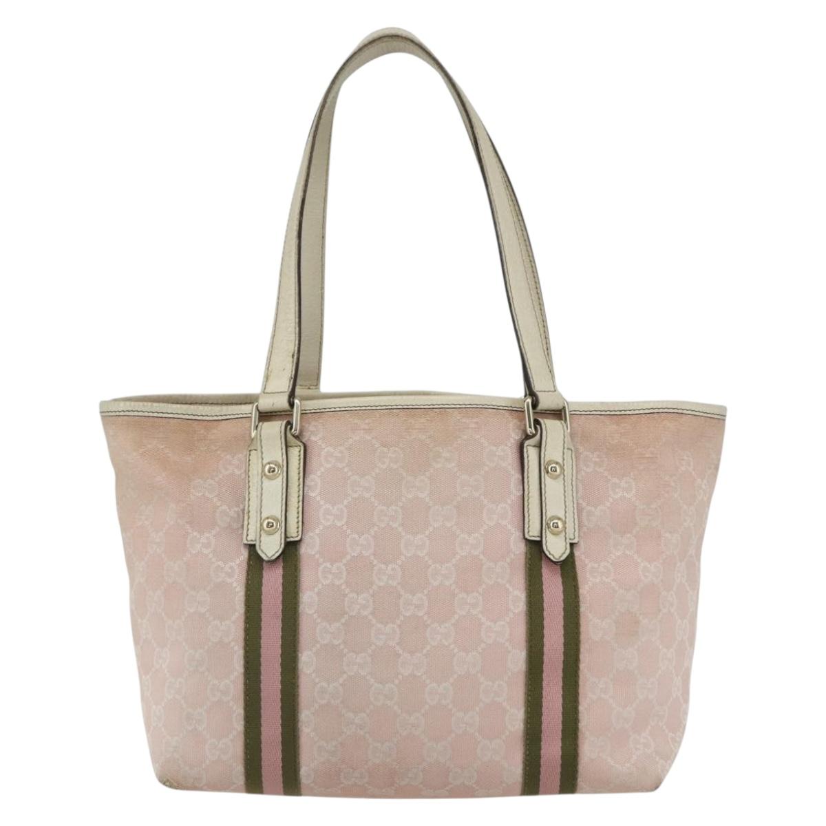 GUCCI GG Canvas Sherry Line Tote Bag Pink Gold khaki 137396 Auth 151602