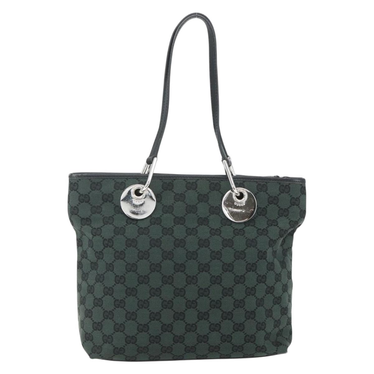 GUCCI GG Canvas Tote Bag Black Silver 285585 Auth 151603