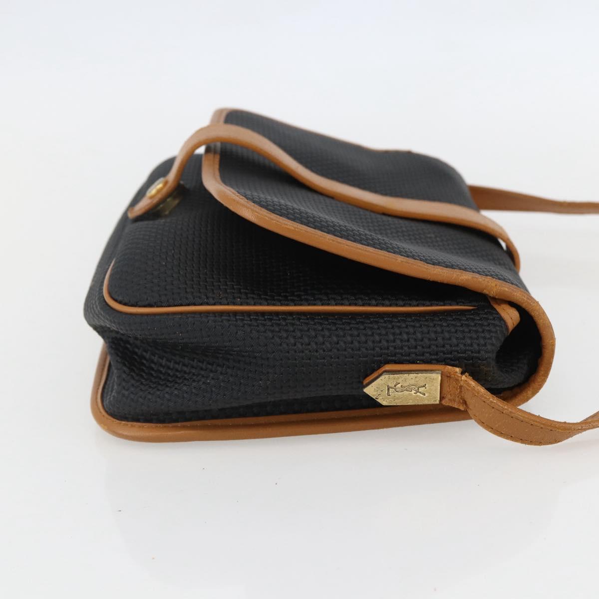 SAINT LAURENT Shoulder Bag Canvas Black Gold Auth 151604