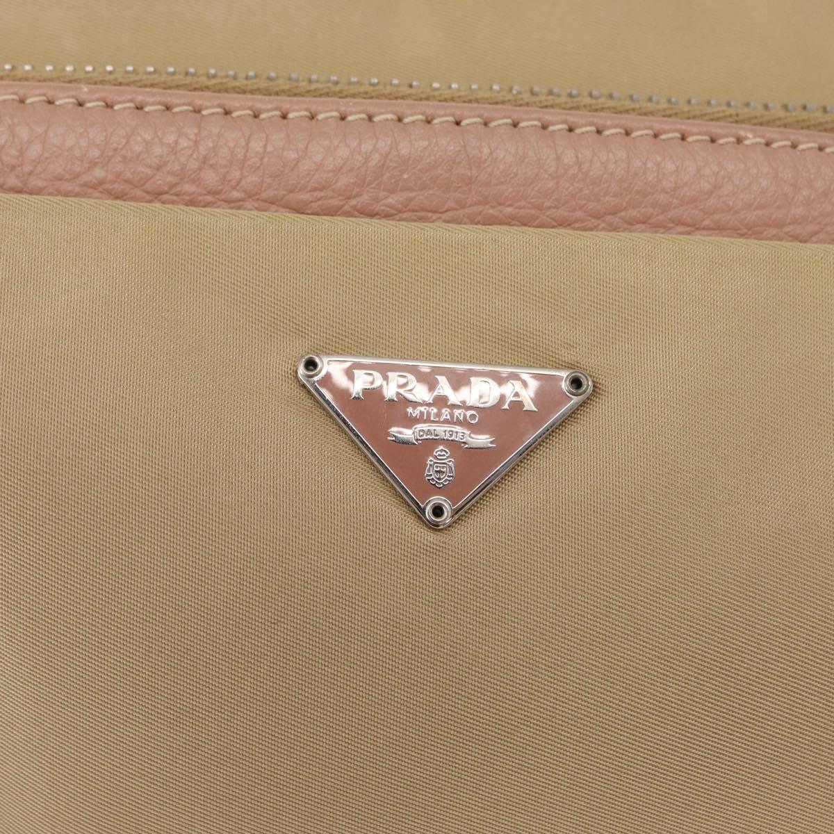 PRADA Shoulder Bag Nylon Beige Silver Auth 151605