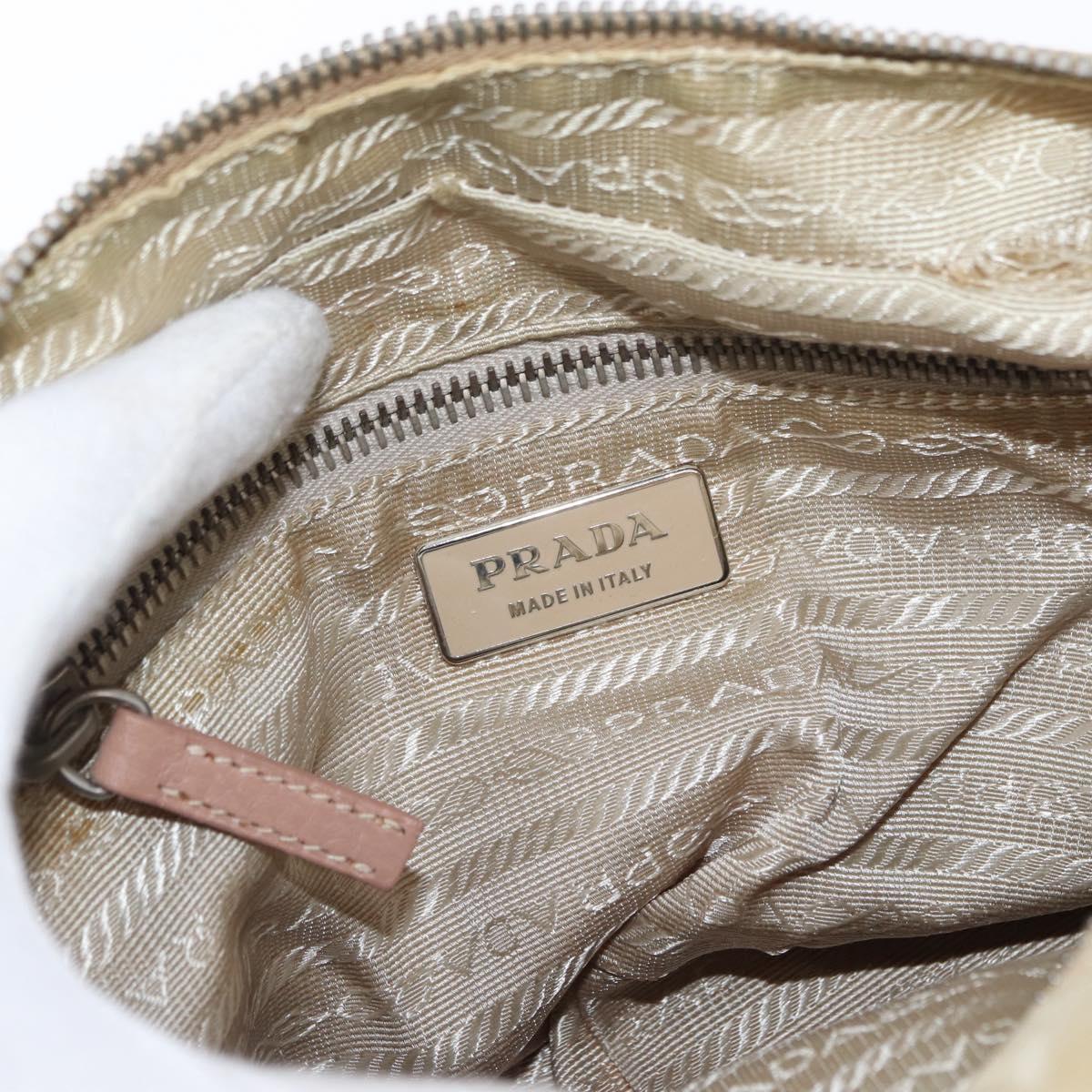 PRADA Shoulder Bag Nylon Beige Silver Auth 151605
