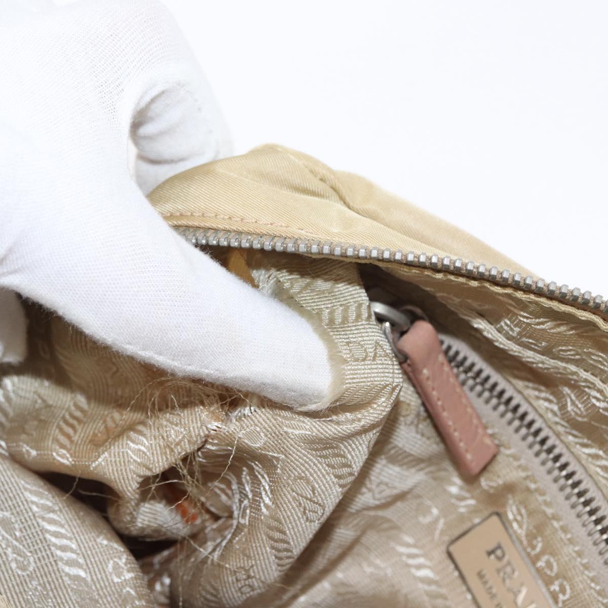 PRADA Shoulder Bag Nylon Beige Silver Auth 151605