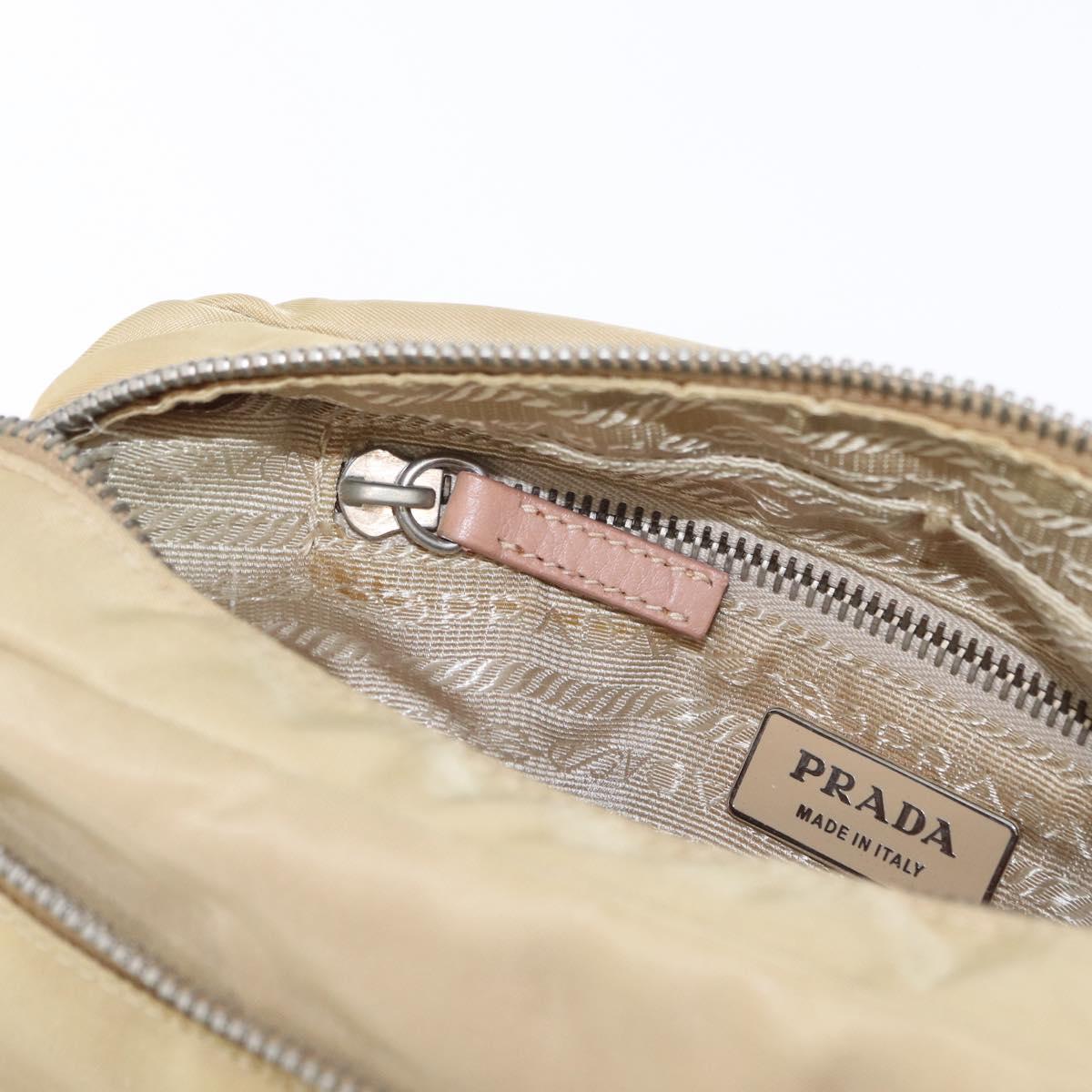 PRADA Shoulder Bag Nylon Beige Silver Auth 151605