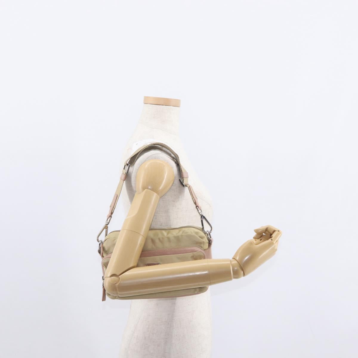 PRADA Shoulder Bag Nylon Beige Silver Auth 151605