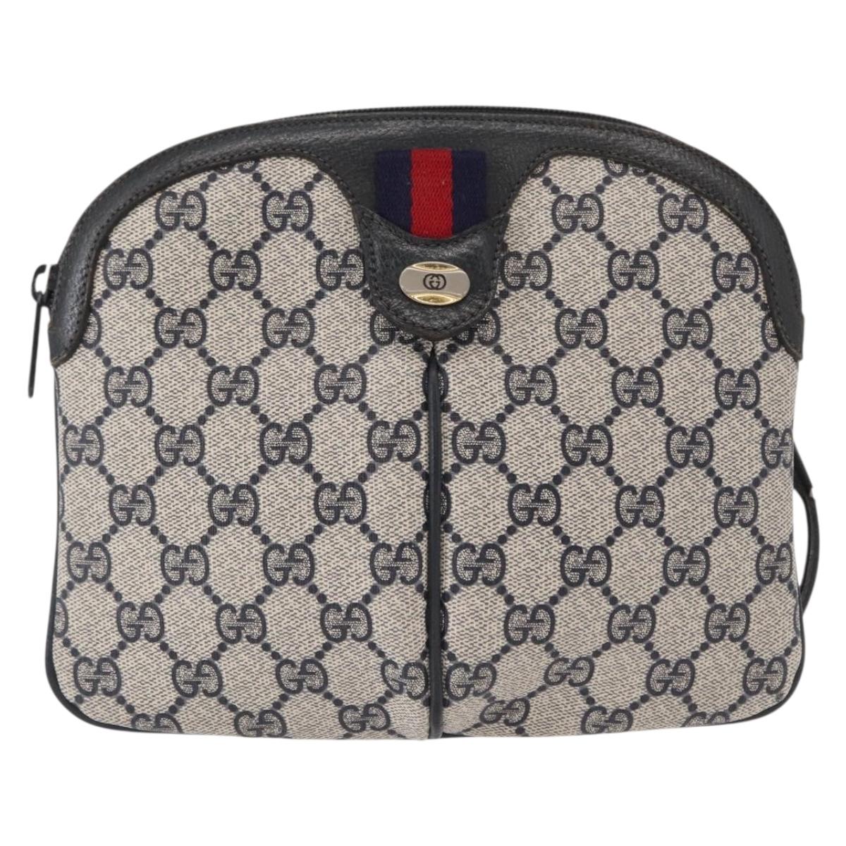 GUCCI GG Supreme Sherry Line Shoulder Bag PVC Navy Gold 904 02 047 Auth 151607