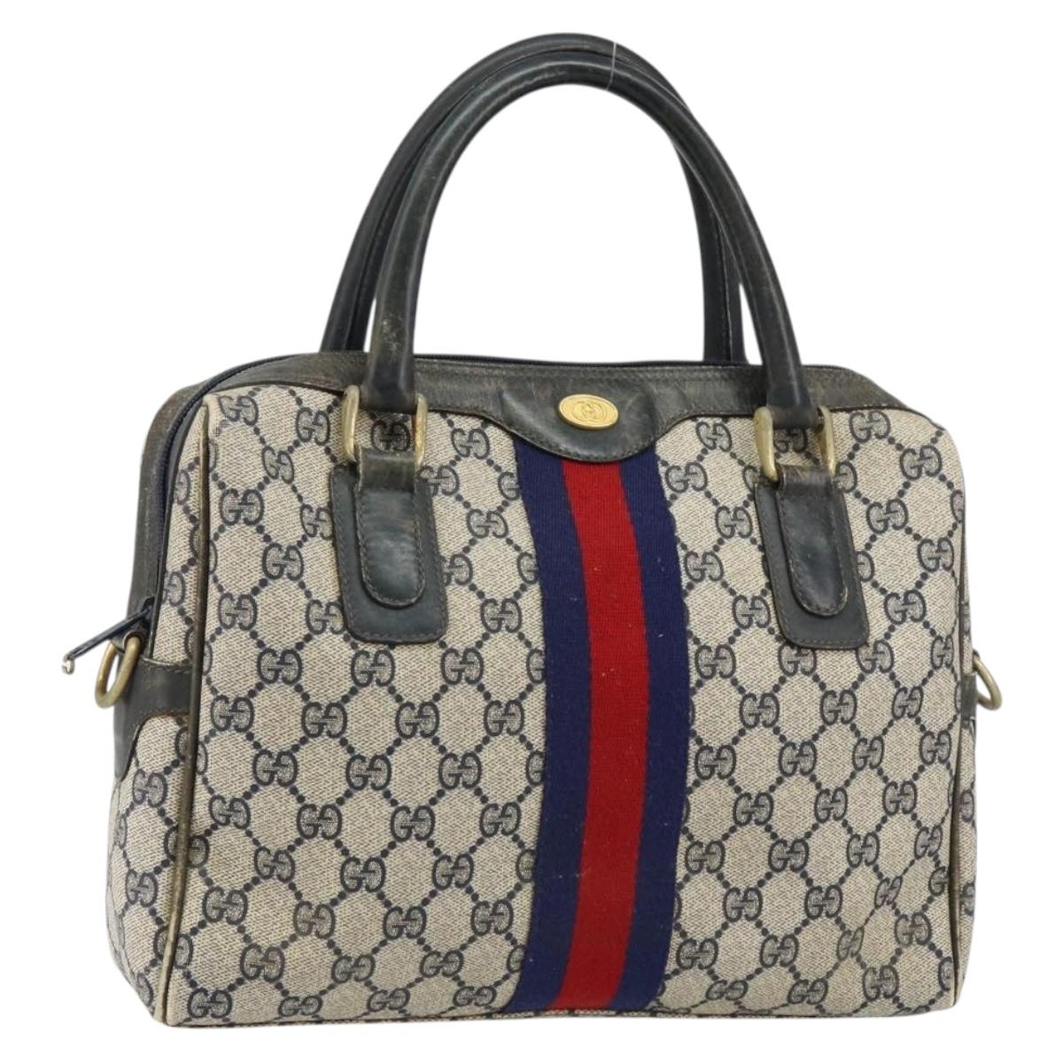 GUCCI GG Supreme Sherry Line Hand Bag PVC Navy Gold Auth 151610