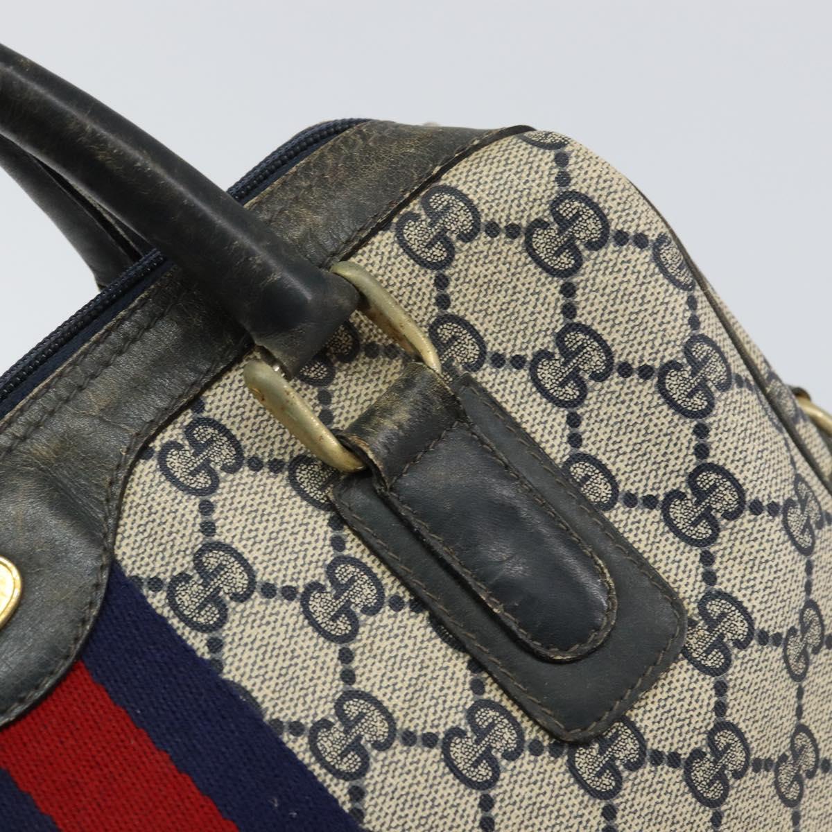 GUCCI GG Supreme Sherry Line Hand Bag PVC Navy Gold Auth 151610
