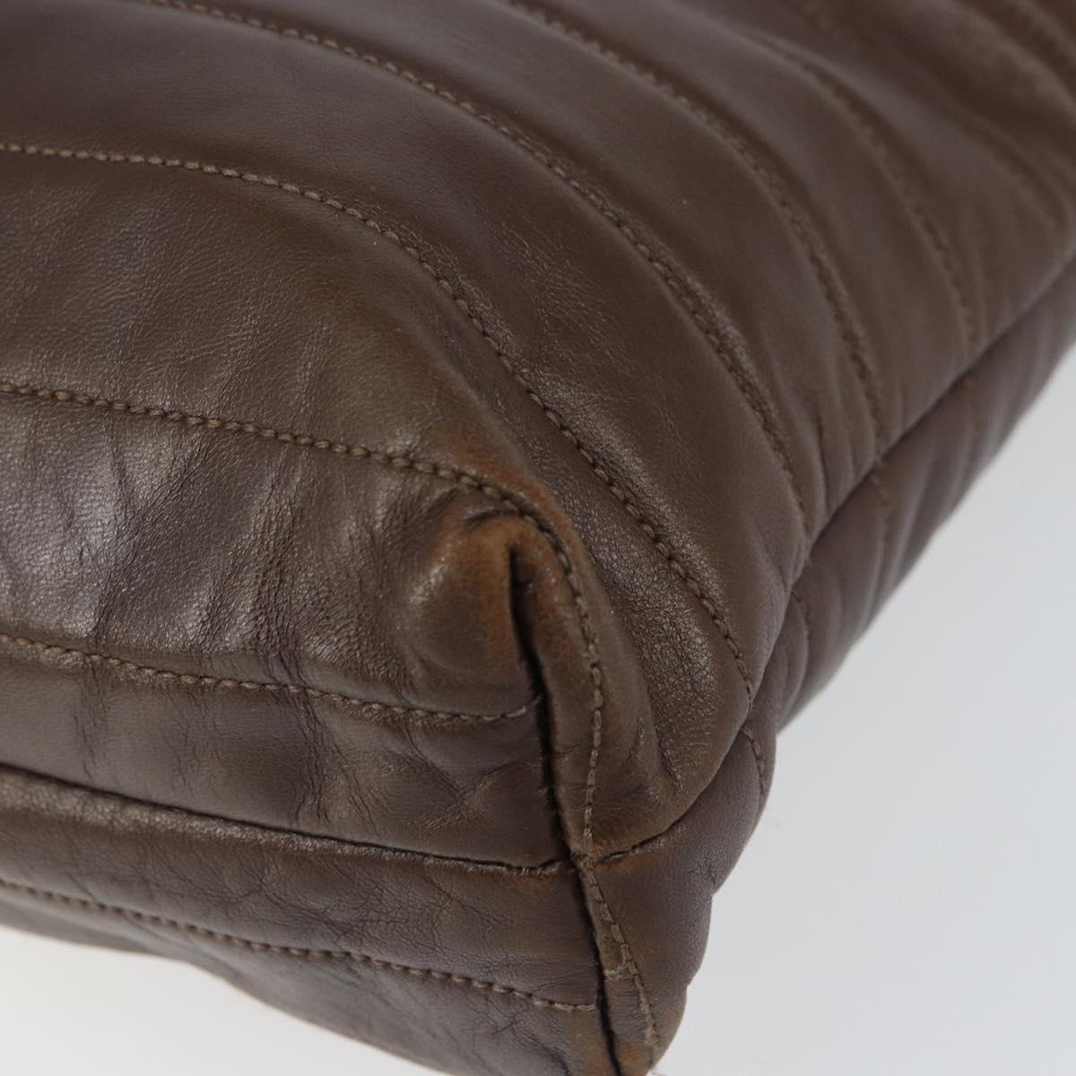 GUCCI Shoulder Bag Leather Brown Silver Auth 151611