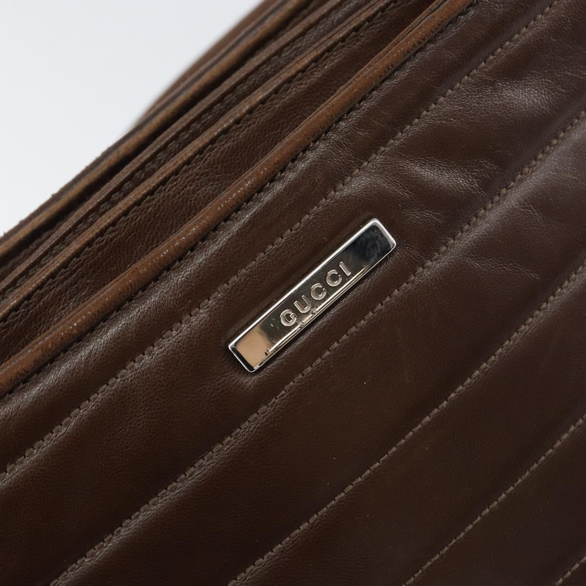 GUCCI Shoulder Bag Leather Brown Silver Auth 151611