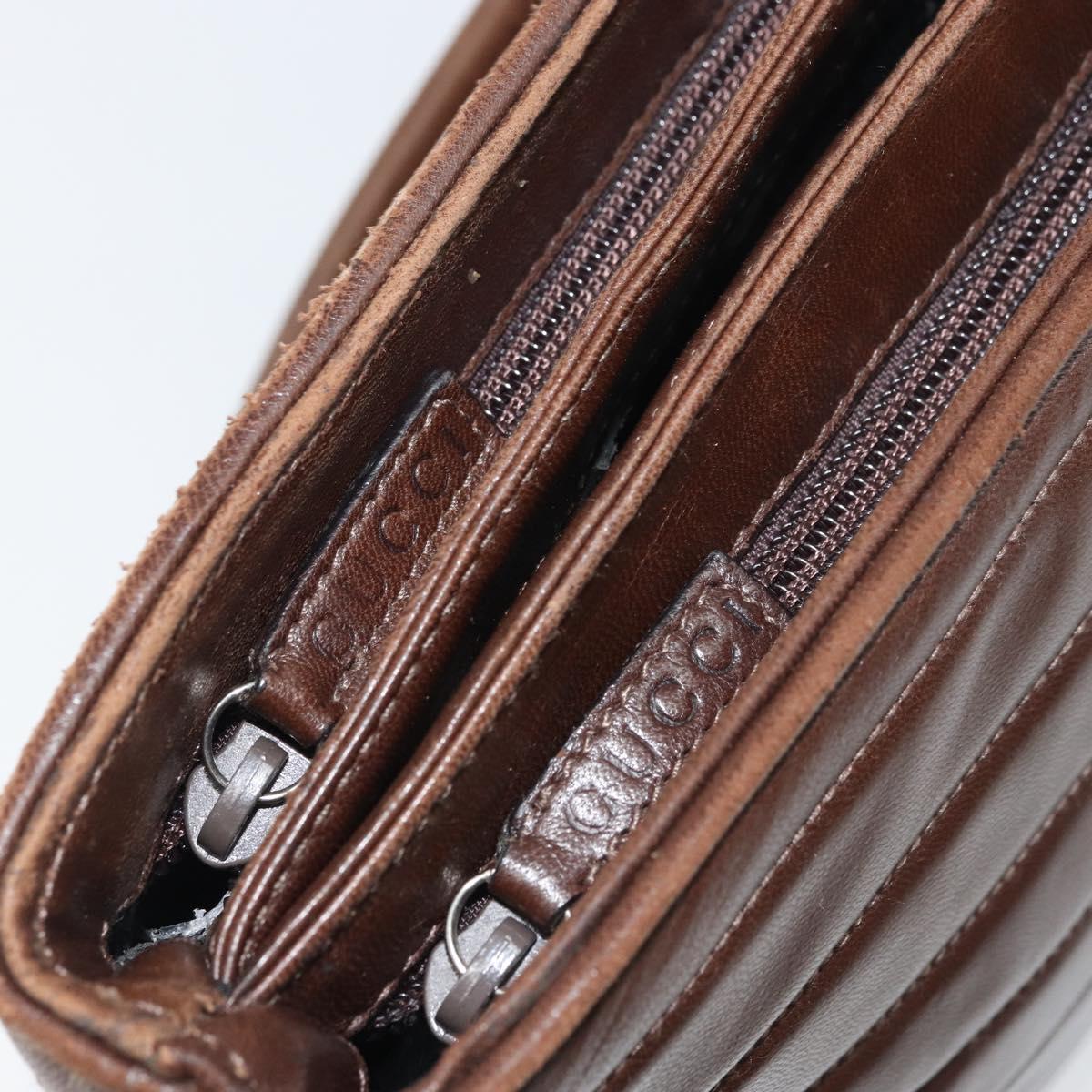 GUCCI Shoulder Bag Leather Brown Silver Auth 151611