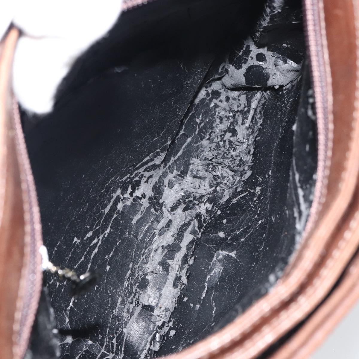 GUCCI Shoulder Bag Leather Brown Silver Auth 151611