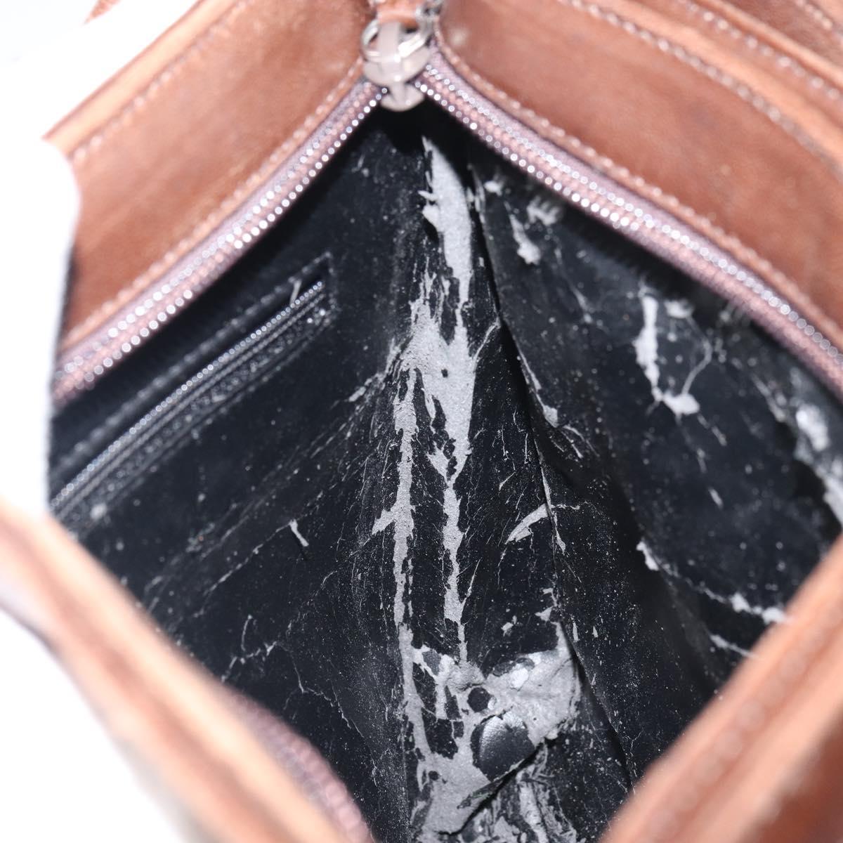 GUCCI Shoulder Bag Leather Brown Silver Auth 151611