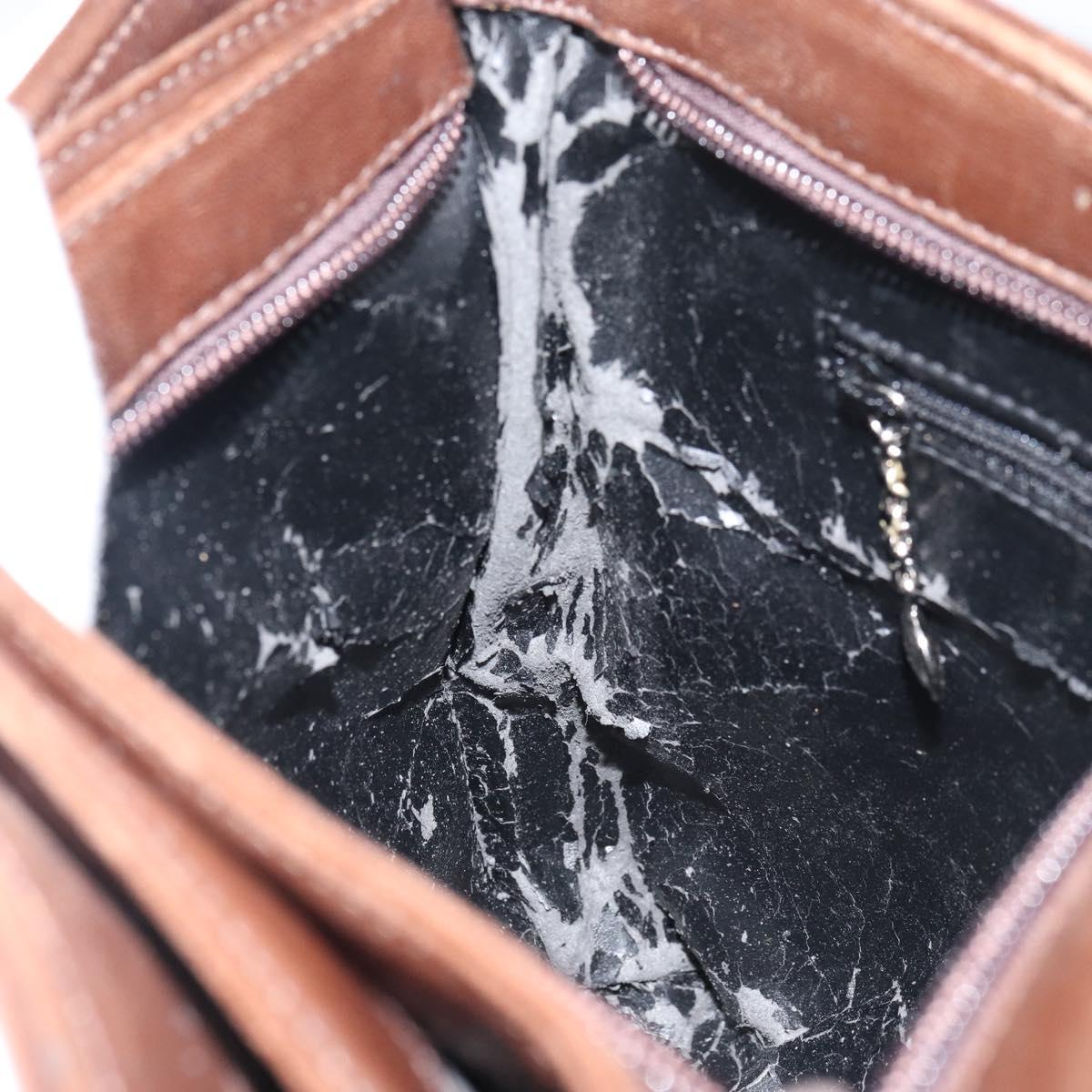 GUCCI Shoulder Bag Leather Brown Silver Auth 151611