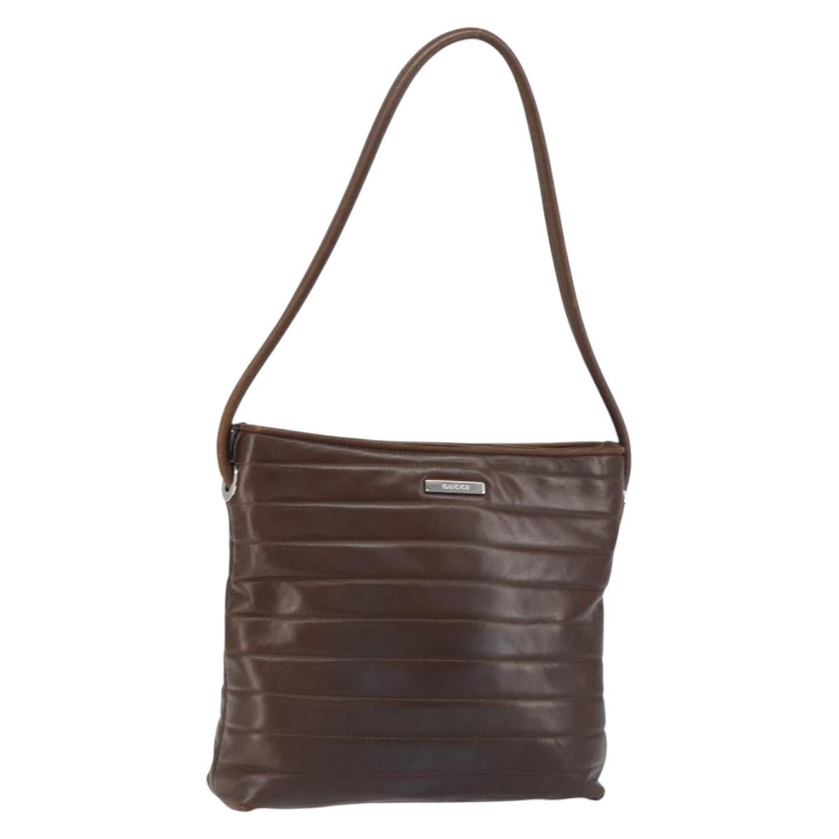 GUCCI Shoulder Bag Leather Brown Silver Auth 151611