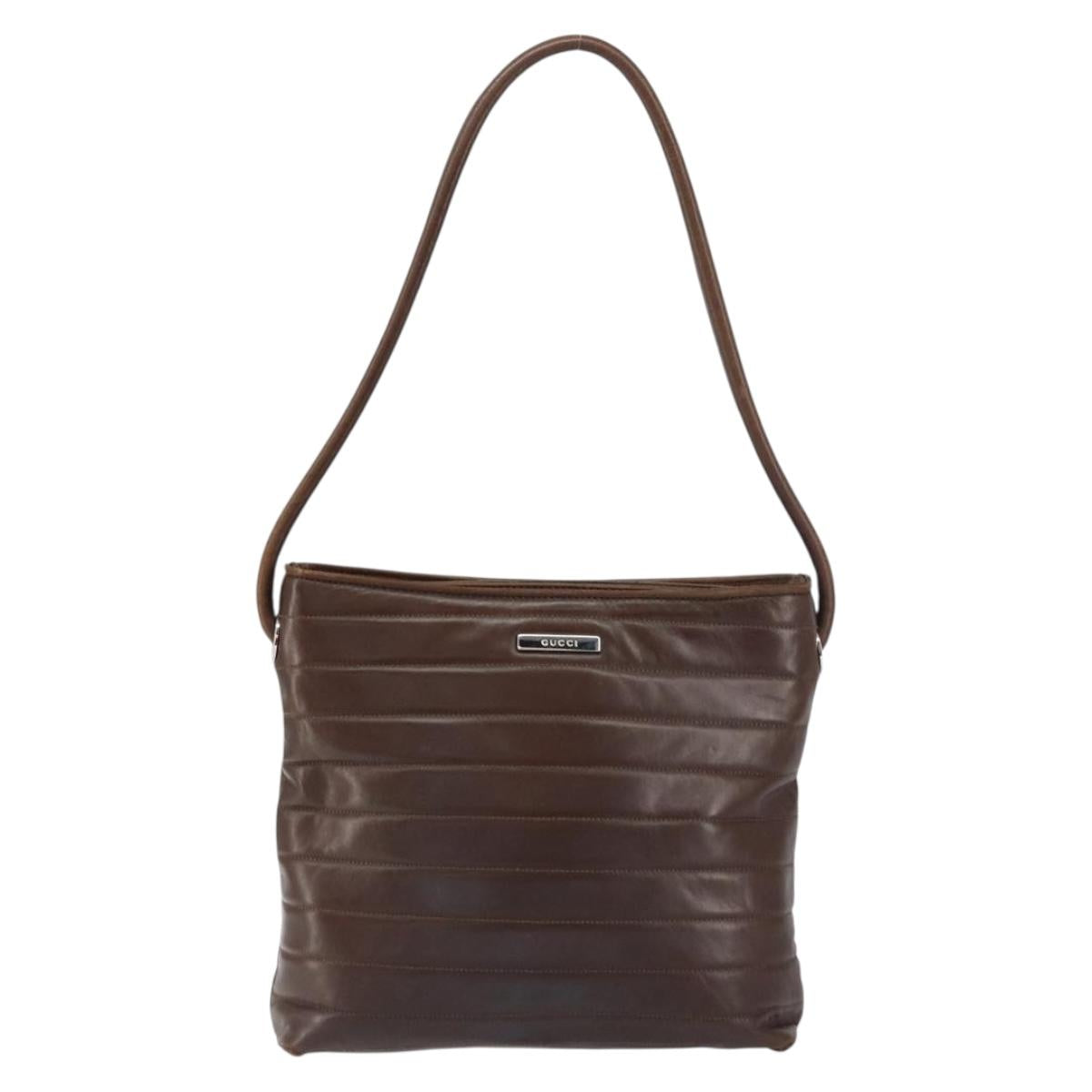 GUCCI Shoulder Bag Leather Brown Silver Auth 151611