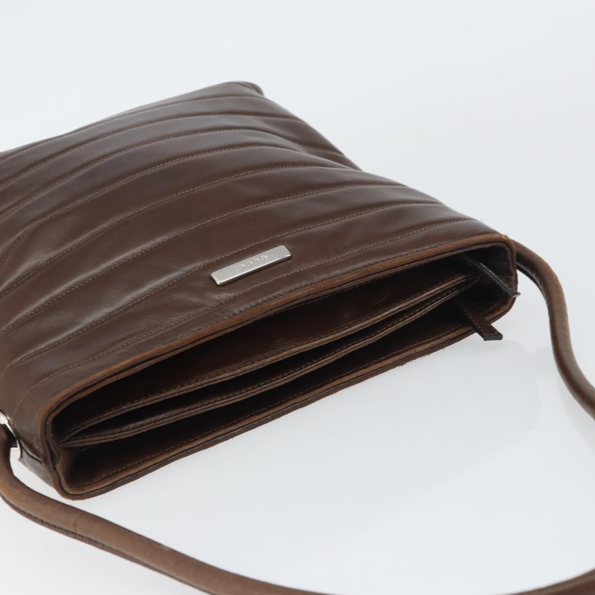 GUCCI Shoulder Bag Leather Brown Silver Auth 151611