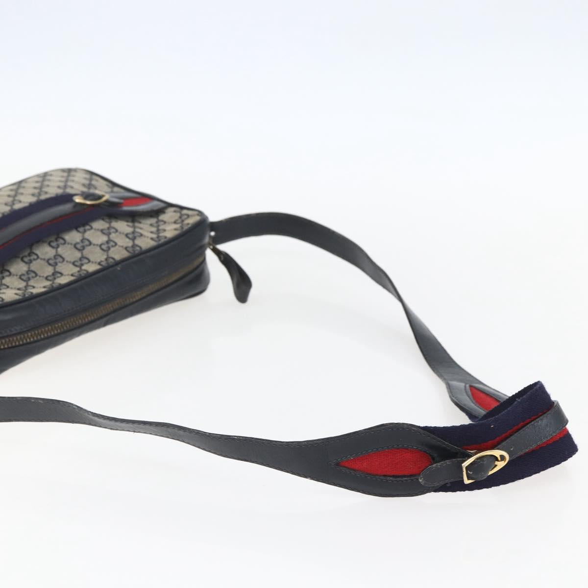 GUCCI GG Canvas Sherry Line Shoulder Bag Navy Gold Auth 151612