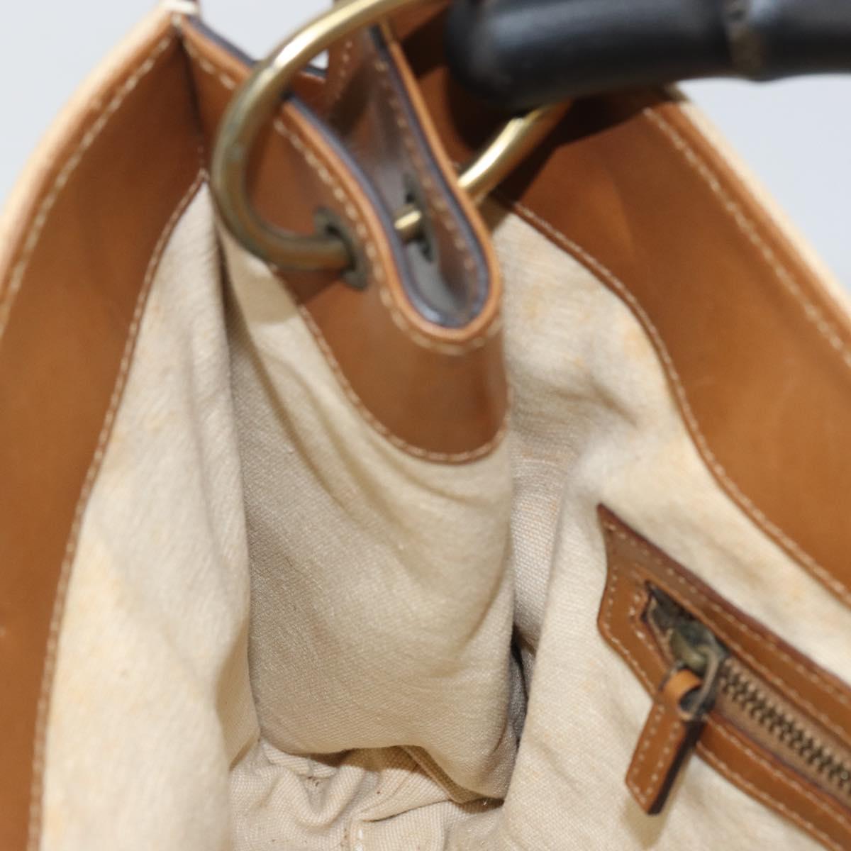 GUCCI Bamboo Hand Bag Canvas Beige Auth 151613