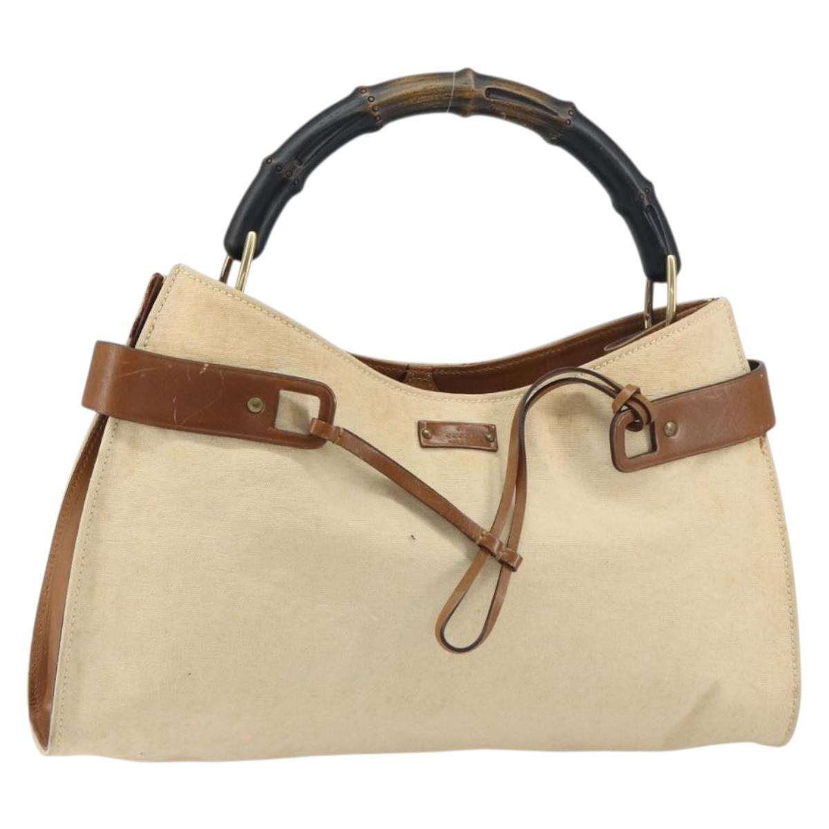 GUCCI Bamboo Hand Bag Canvas Beige Auth 151613