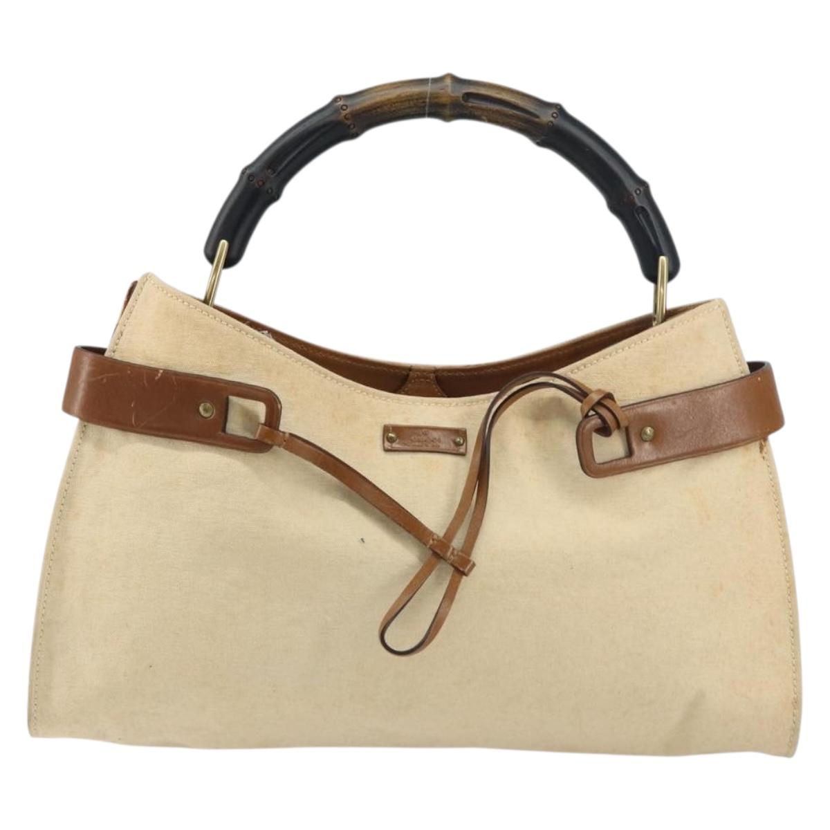 GUCCI Bamboo Hand Bag Canvas Beige Auth 151613