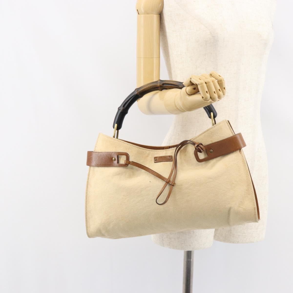 GUCCI Bamboo Hand Bag Canvas Beige Auth 151613