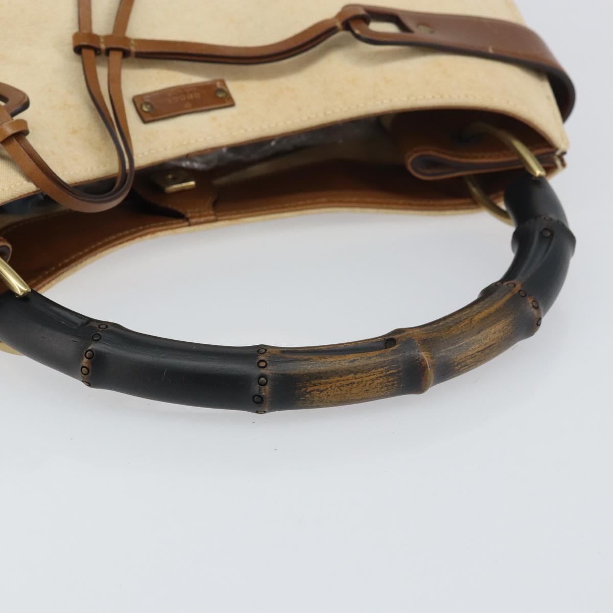 GUCCI Bamboo Hand Bag Canvas Beige Auth 151613
