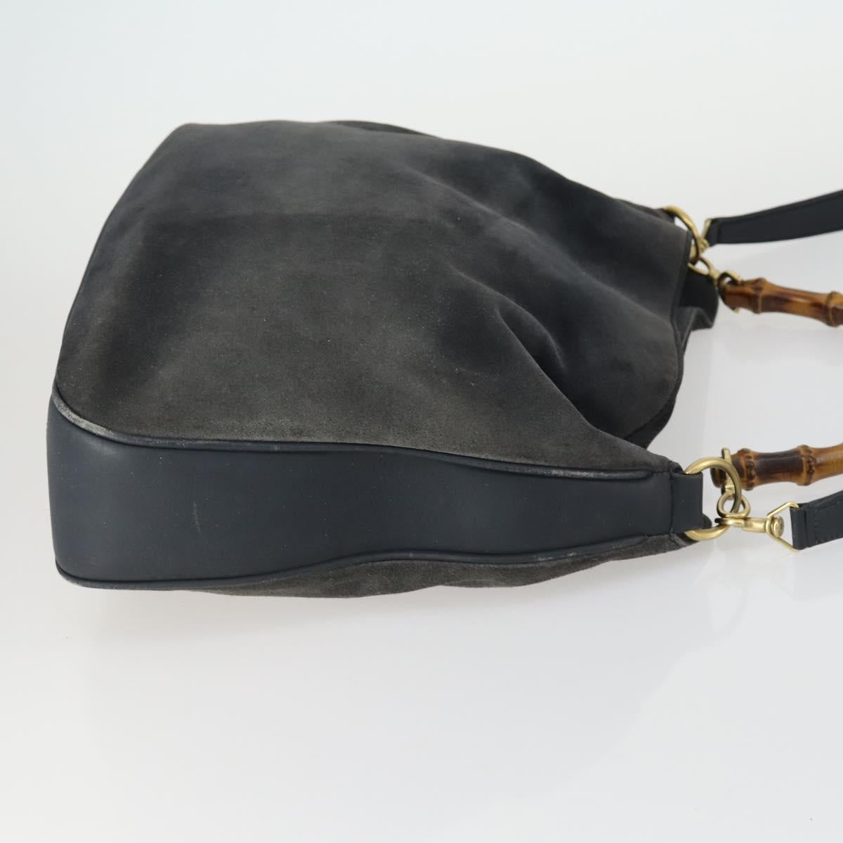 GUCCI Bamboo Shoulder Bag Suede Leather 2 Set Beige Navy Auth 151614
