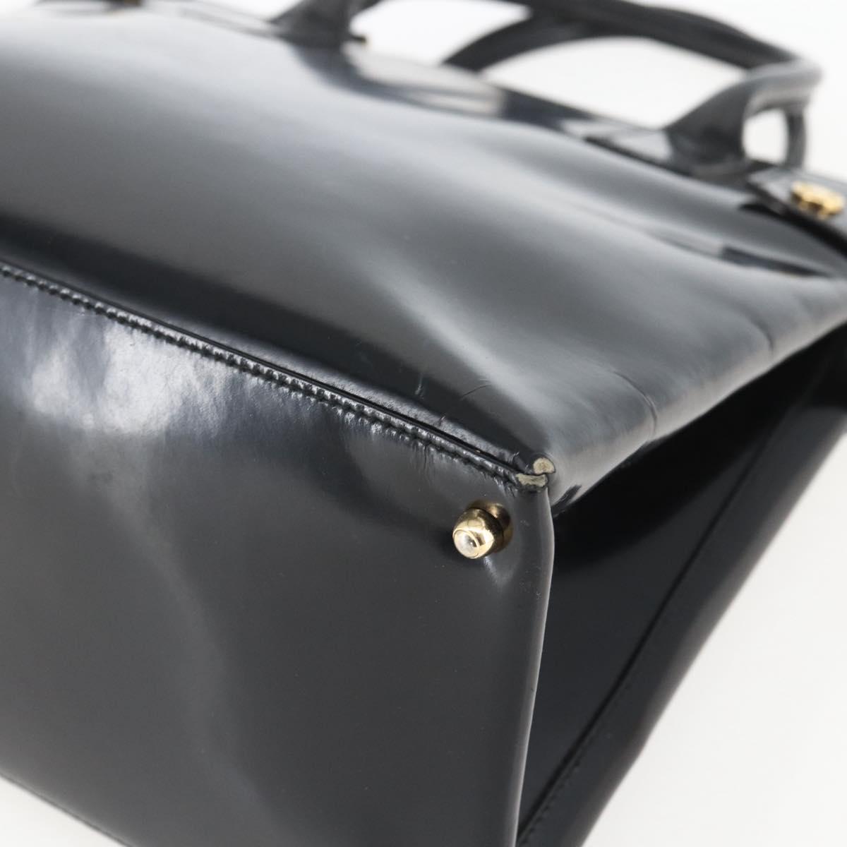 GUCCI Hand Bag Patent leather Black Gold Auth 151615